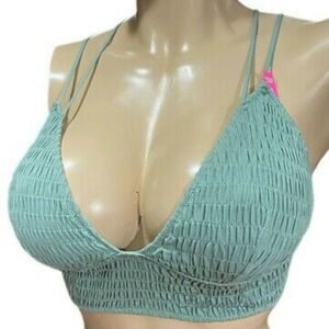 Victorias Secret Pink Smocked Triangle Lined Removable Padding Bralette green L